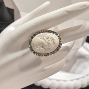 Vintage-Inspired Silver and White Adjustable Cameo Ring